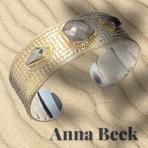 NEW Anna Beck 18K Gold Plated Cuff Grey Sapphire/Pyrite